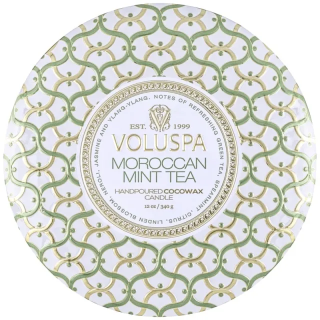 Voluspa 3-Wick Candle Decorative Tin Moroccan Mint Tea