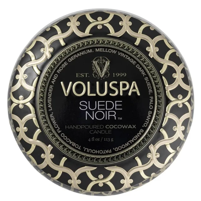 Voluspa Decorative Tin Candle Suede Noir