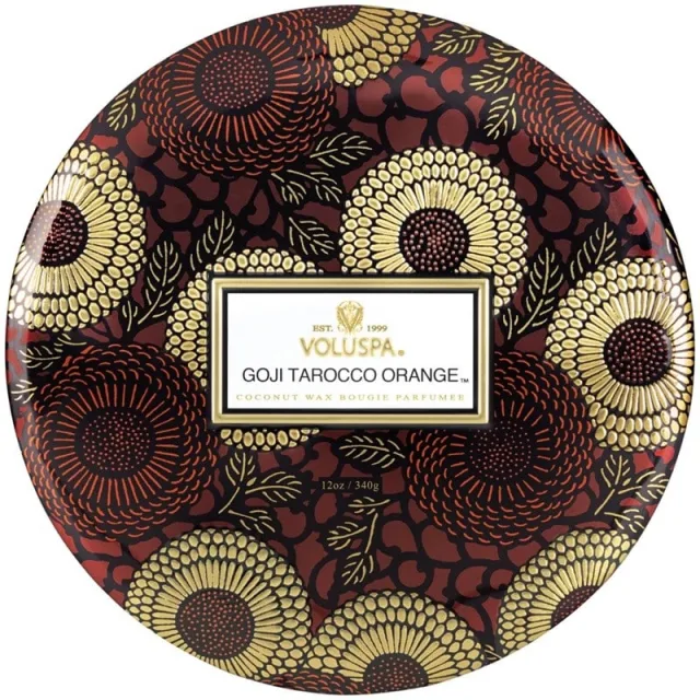 Voluspa 3-Wick Candle Decorative Tin Goji Tarocco Orange