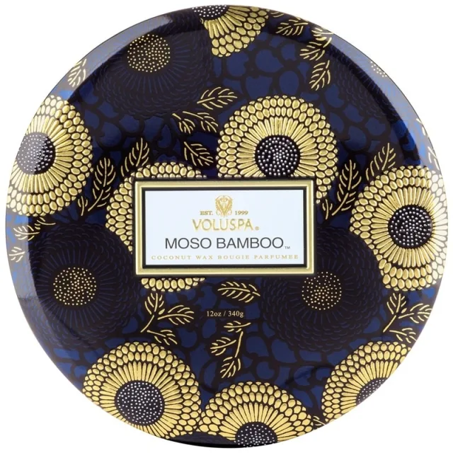 Voluspa 3-Wick Candle Decorative Tin Moso Bamboo