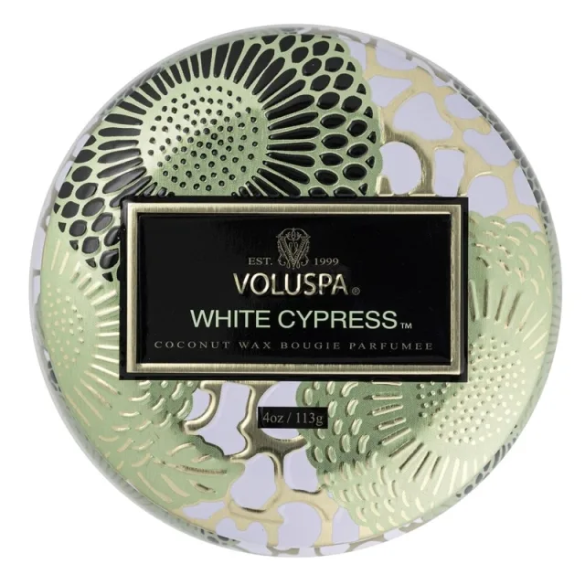 Voluspa Mini Decorative Tin Candle White Cypress