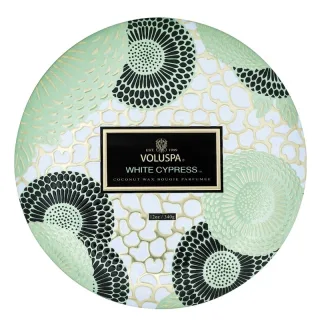 Voluspa 3-Wick Decorative Tin Candle White Cypress