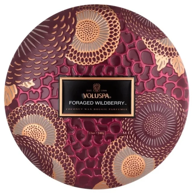 Voluspa 3-Wick Candle Decorative Tin Foraged Wildberry
