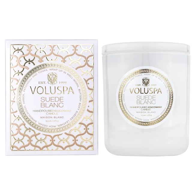 Voluspa Suede Blanc Maison Blanc Boxed Candle