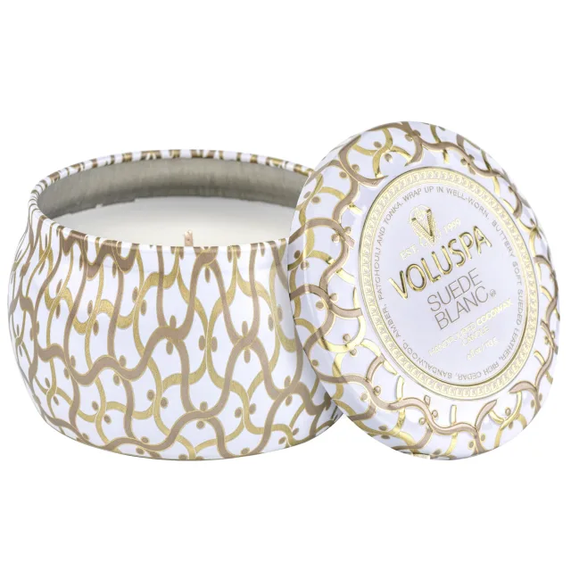 Voluspa Suede Blanc Maison Blanc Decorative Tin Candle