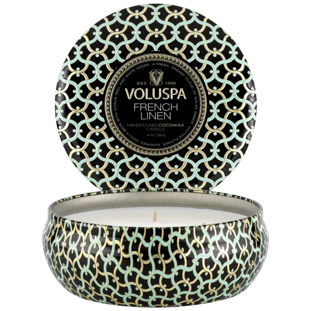 Voluspa French Linen 3-Wick Tin Candle