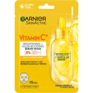 Garnier SkinActive Vitamin C* Brightening + Glow Boosting Serum Sheet Mask for Dull & Uneven Skin