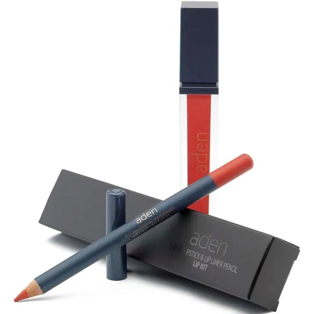 Aden Liquid Lipstick + Lipliner Pencil Set Nectarine