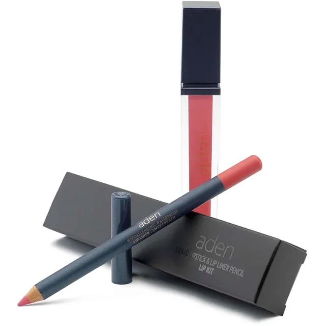 Aden Liquid Lipstick + Lipliner Pencil Set Sweet Peach