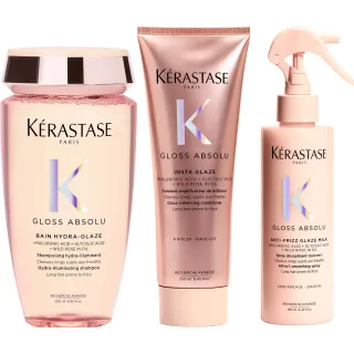 Kérastase Gloss Absolu Bundle Bain Hydra-Glaze Shampoo & Insta Glaze Conditioner & Anti-Frizz Glaze Milk