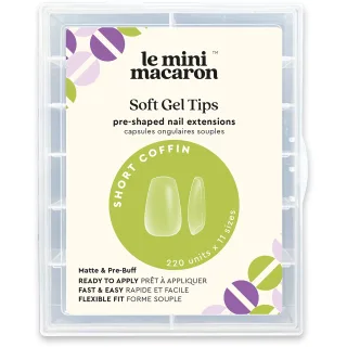 Le Mini Macaron Le Gel Soft Gel Tips Short Coffin, Matte & Per Buff Effect Small