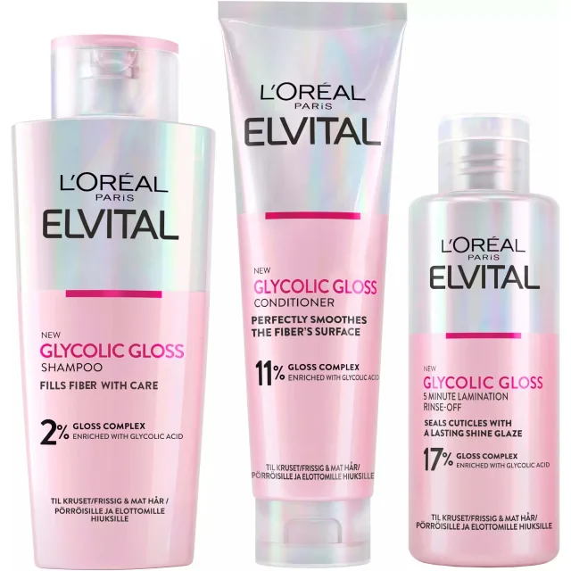 L'Oréal Paris Elvital Glycolic Gloss Bundle Shampoo & Conditioner & Treatment