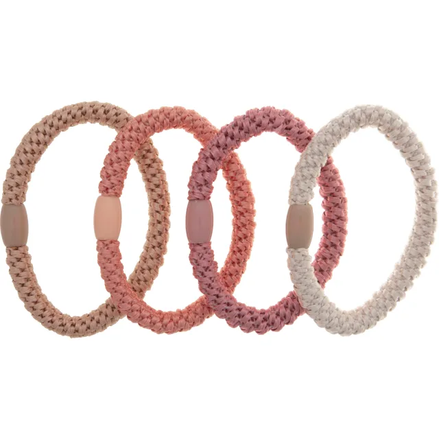 Dazzling Hair Ties 4-Pack Woven Beige/Pink