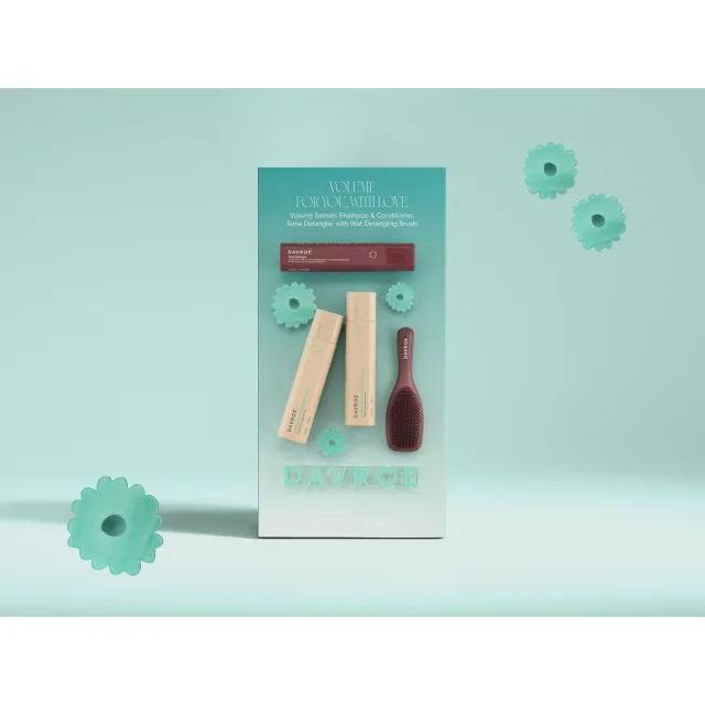 Davroe Volume Trio Plus Pack Amplifying Shampoo, Amplifying Conditioner, Tame Detanger, Wet Detangling Brush