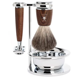 Mühle Rytmo Set Safety Razor + Shaving Brush + Bowl Ash Steamed Pure Badger