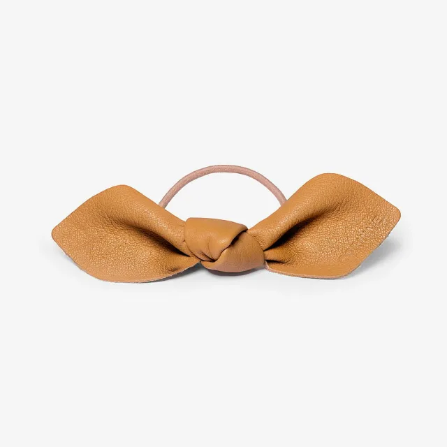 Corinne Leather Bow Big Hair Tie Camel