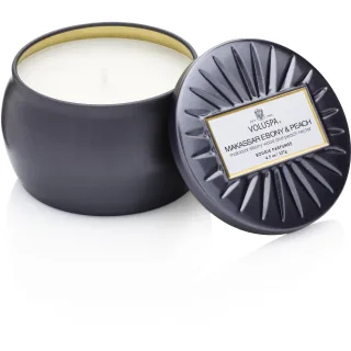 Voluspa Vermeil Makassar Ebony & Peach Decorative Tin Candle