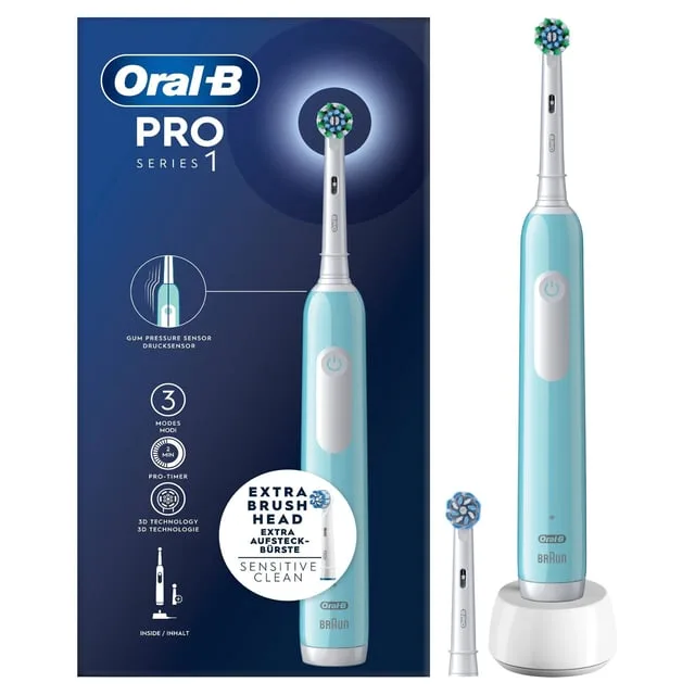Oral B B Pro 1, Blå eltandborste med 2 huvuden