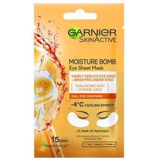 Garnier SkinActive Moisture Bomb Hyaluronic Acid + Orange Juice Eye Sheet Mask for Dull Eye Contours