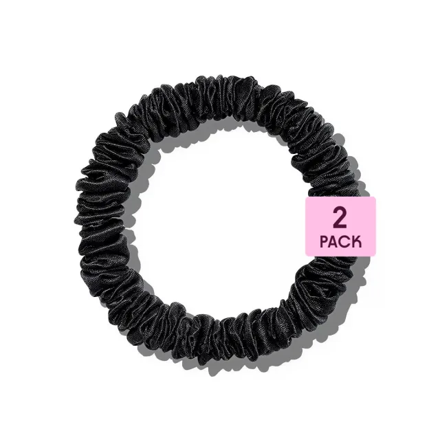 Poppie Scrunchie 100% Mulberry Silk Black 2-pack
