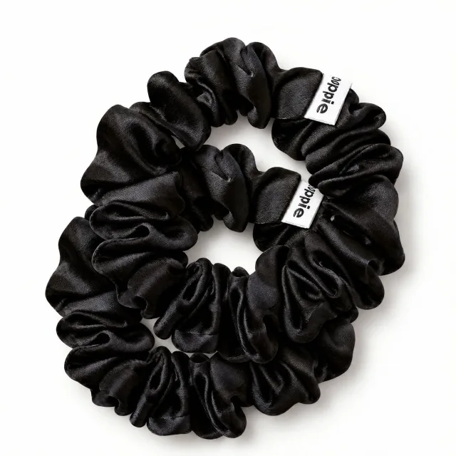 Poppie Scrunchie 100% Mulberry Silk Black M 2-pack