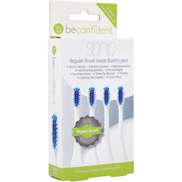 Beconfident Regular Sonic 4-pack tandborsthuvud Vit, Soft-Medium