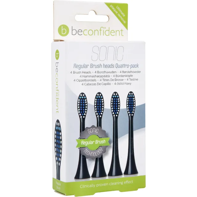 Beconfident Regular Sonic 4-pack tandborsthuvud Svart, Soft-Medium