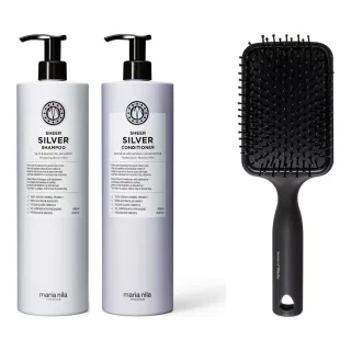 maria nila Silver Radiance Hair Care Set Shampoo & Conditioner & Paddle Brush