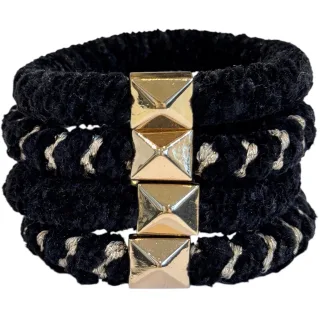 Dark Fluffy Fat Hair Tie Black Mix W/Gold