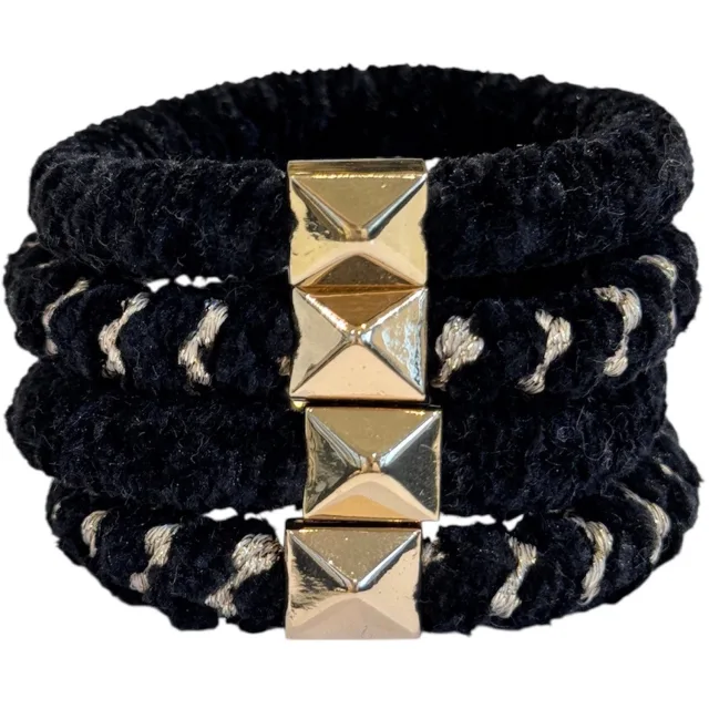 Dark Fluffy Fat Hair Tie Black Mix W/Gold