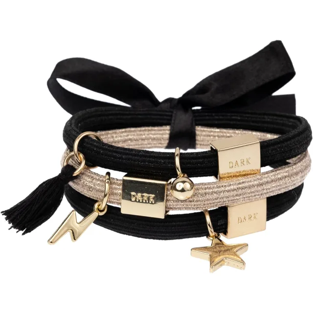 Dark Hair Ties Charm Combo All Blacks W/Gold