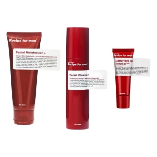 Recipe for men Skincare Trio Facial Cleanser, Moisturizer+, Under Eye Gel
