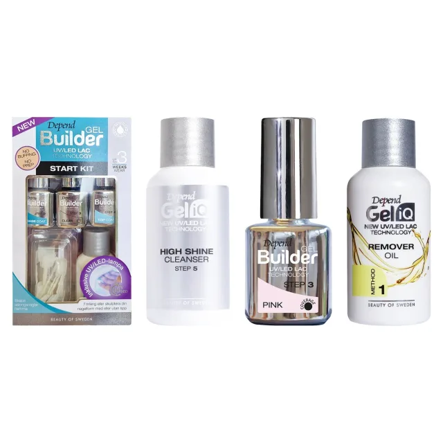 Depend Gel Manicure Starter Set Starter Kit, Builder Pink High Shine Remover Oil