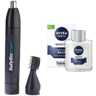 BaByliss Complete Facial Hair Care Bundle Trimmer & Nivea MEN Sensitive After Shave