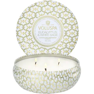 Voluspa 3-Wick Tin Candle Eucalyptus & White Sage