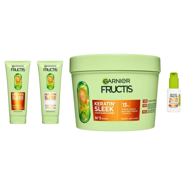 Garnier Keratin Sleek Smoothing Routine Shampoo & Conditioner & Mask & Serum