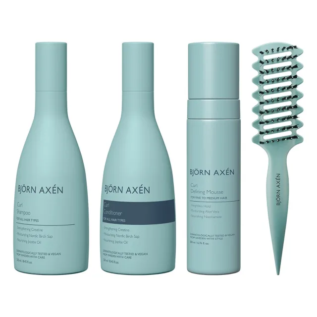 Björn Axén Curl Definition Complete Routine Shampoo Conditioner Mousse & Brush