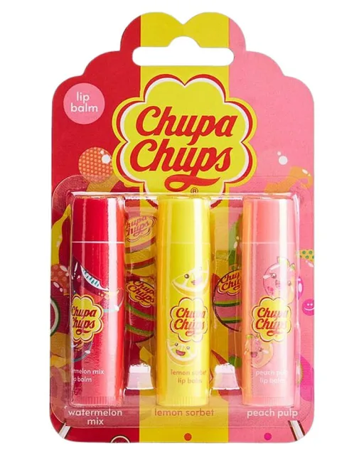 Chupa Chups Lip Balm Set (Watermelon Mix, Peach Pulp & Lemon Sorbet)