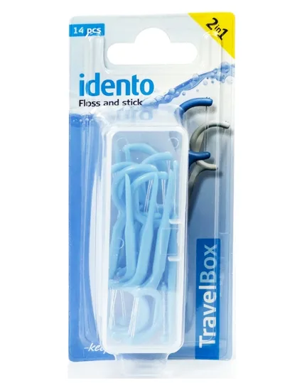 Idento Floss and Stick, TravelBox (blå) (U) 14 stk. · 14 st