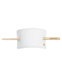 Balmain White Leather Hair Barrette (with gold‑plated stick)
