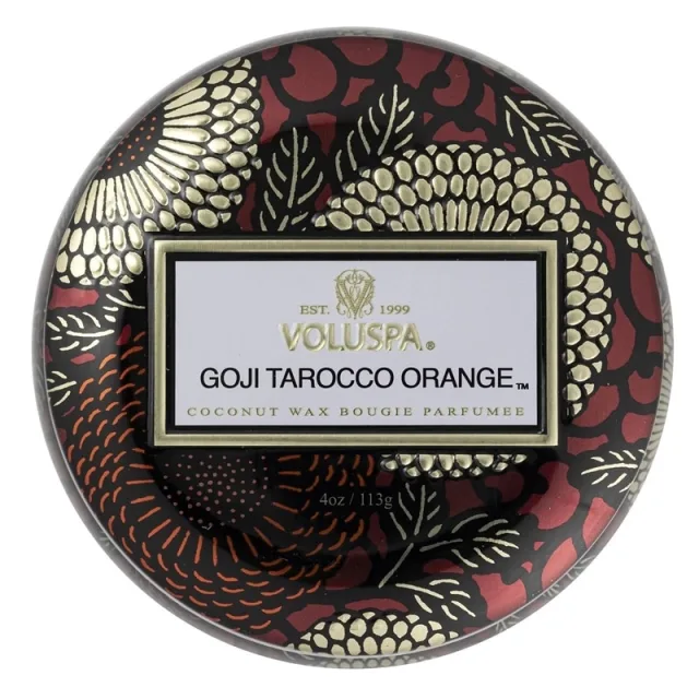 Voluspa Decorative Tin Candle Goji Tarocco Orange