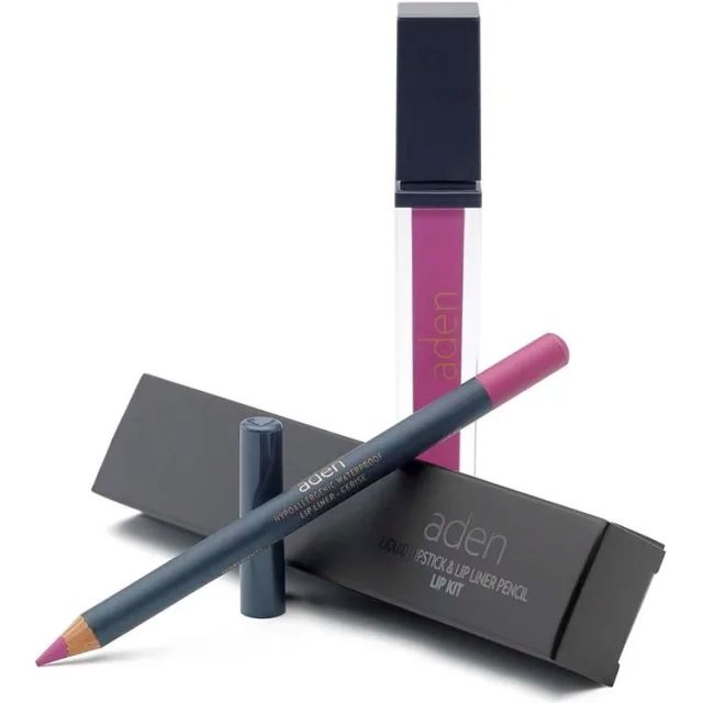 Aden Liquid Lipstick + Lipliner Pencil Set Cerise