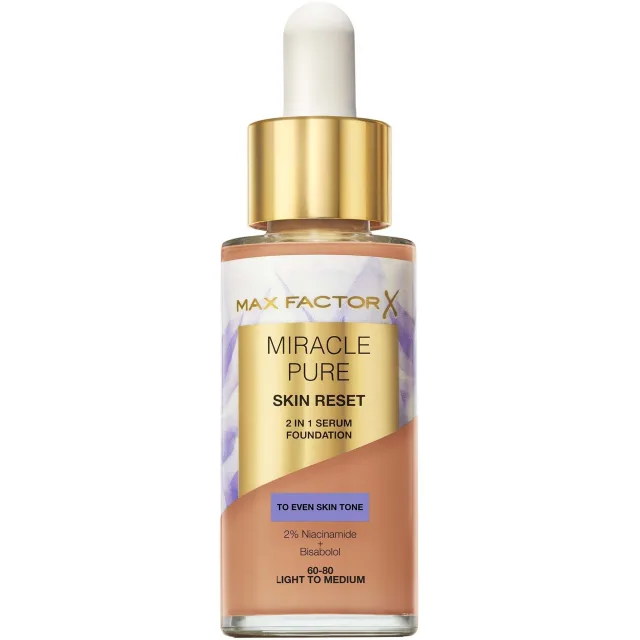 Max Factor Miracle Pure 2in1 Skin Reset Serum Foundation 60-80 Light To Medium