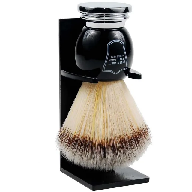 Parker Shaving Black Chrome Handle Synthetic Bristle Shave Brush