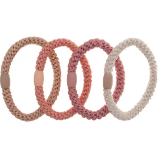 Dazzling Hair Ties 4-Pack Woven Beige/Pink