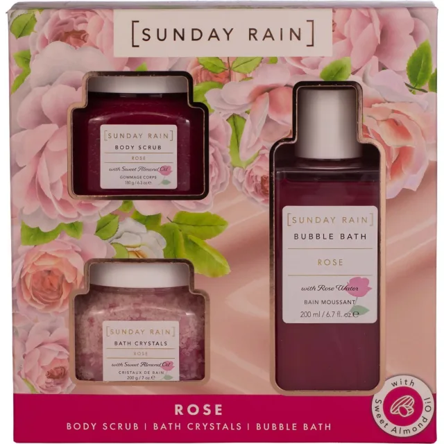 Sunday Rain Rose + Sweet Almond Oil Bath Trio