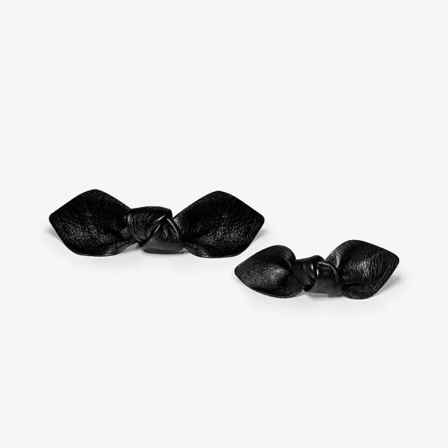 Corinne Leather Bow Hair Clip Big And Small 2-Pack Black