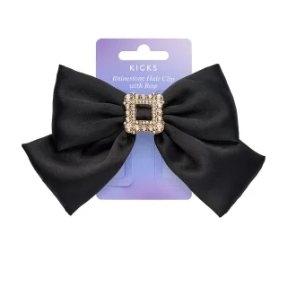 Kicks Beauty Rhinestone Hair Clip With Bow Black