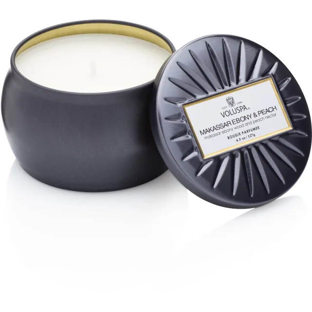 Voluspa Vermeil Makassar Ebony & Peach Decorative Tin Candle