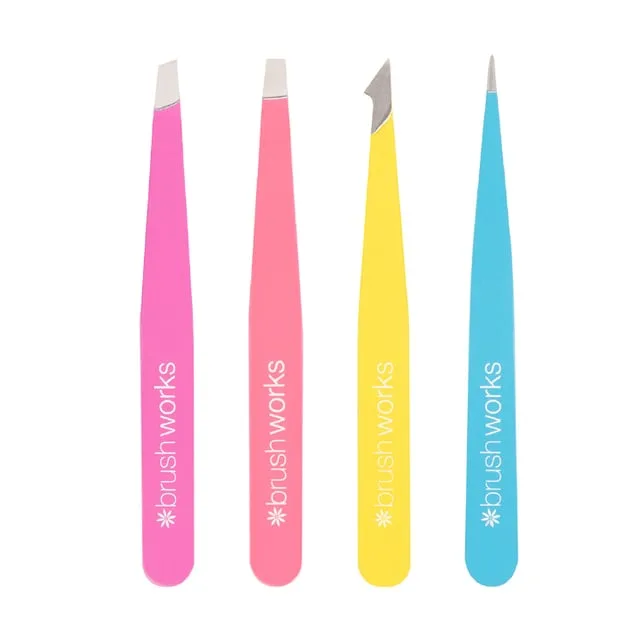 Brushworks HD 4 Piece Combination Tweezer Set - Neon